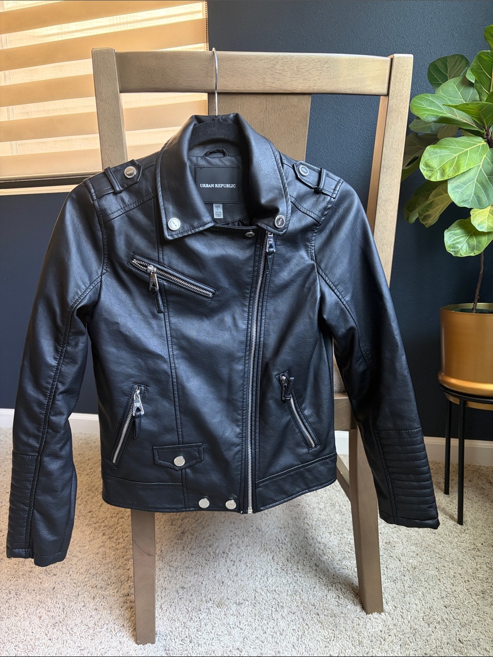 Urban Republic Black Faux Leather Moto Jacket with Zip Details